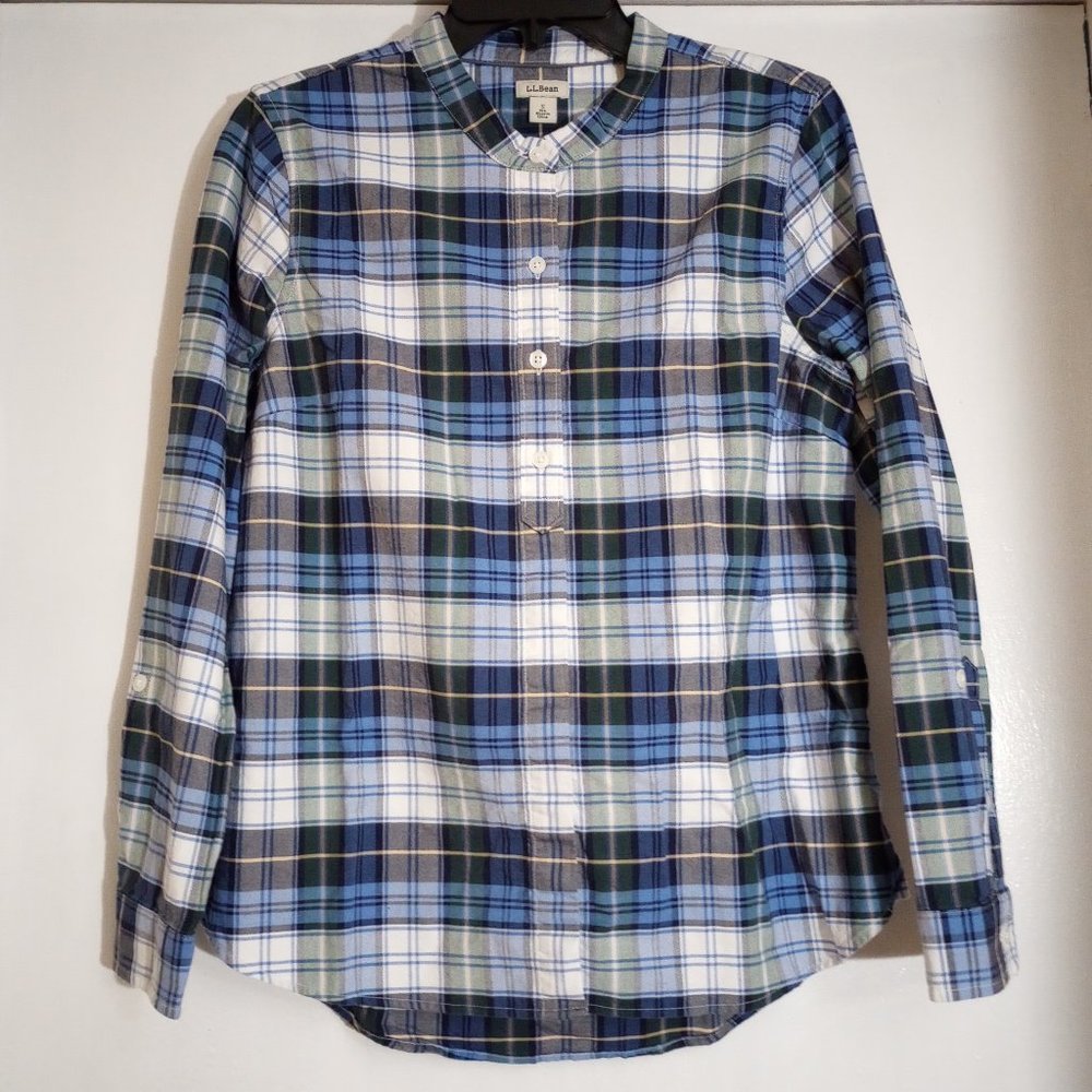 L.L. Bean Blue Plaid Flannel Organic Cotton Shirt, Size S, Pre-Owned